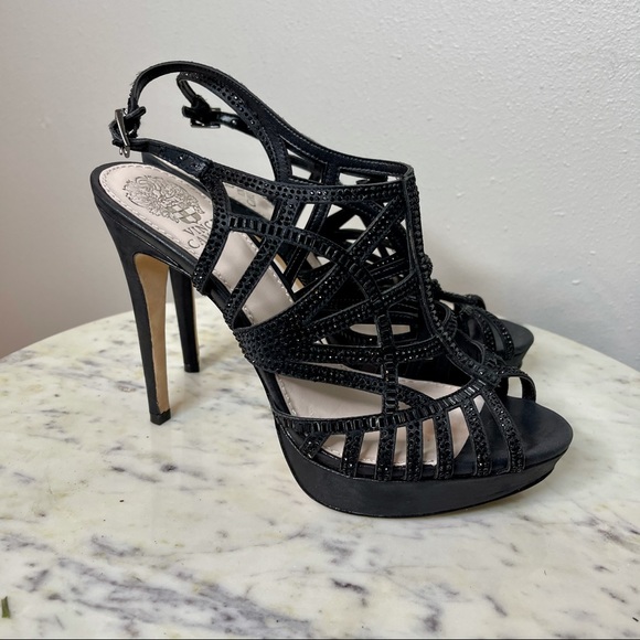 Vince camuto black sandals size 8.5 beaded - Picture 4 of 7